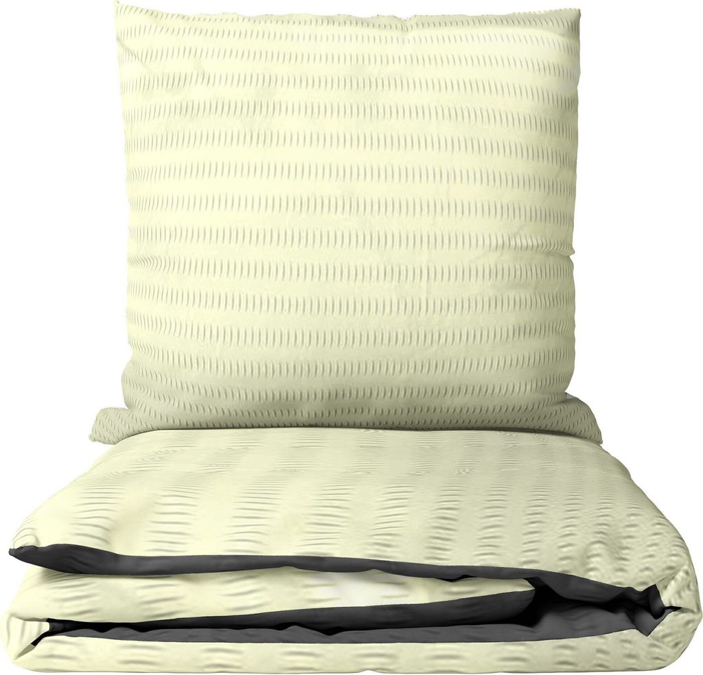 Mikrofaser Seersucker Bettwäsche Set 135x200 cm und Kissen 80x80 cm in Beige Anthrazit Unifarben Design mit Reißverschluss