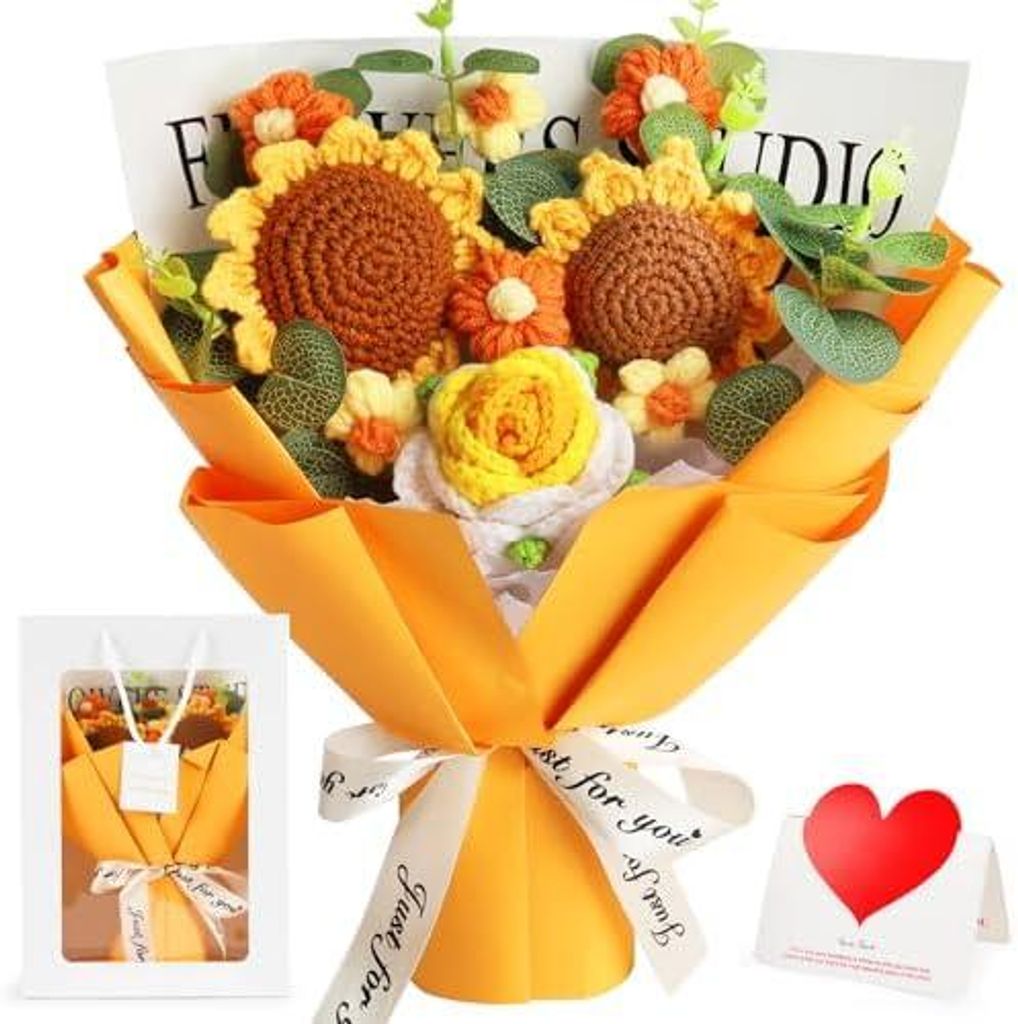 Häkelblumenstrauß Geschenke für Mama, Gehäkelte Gestrickte Sonnenblumen-Geschenk, Künstliche Blumen für Muttertag, Geburtstag, Abschluss, Jah...