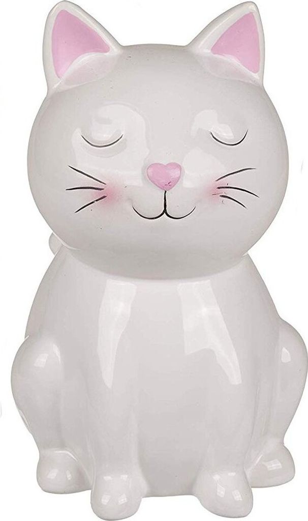 Keramik Spardose weiße Katze mit Schloss Produktbild 