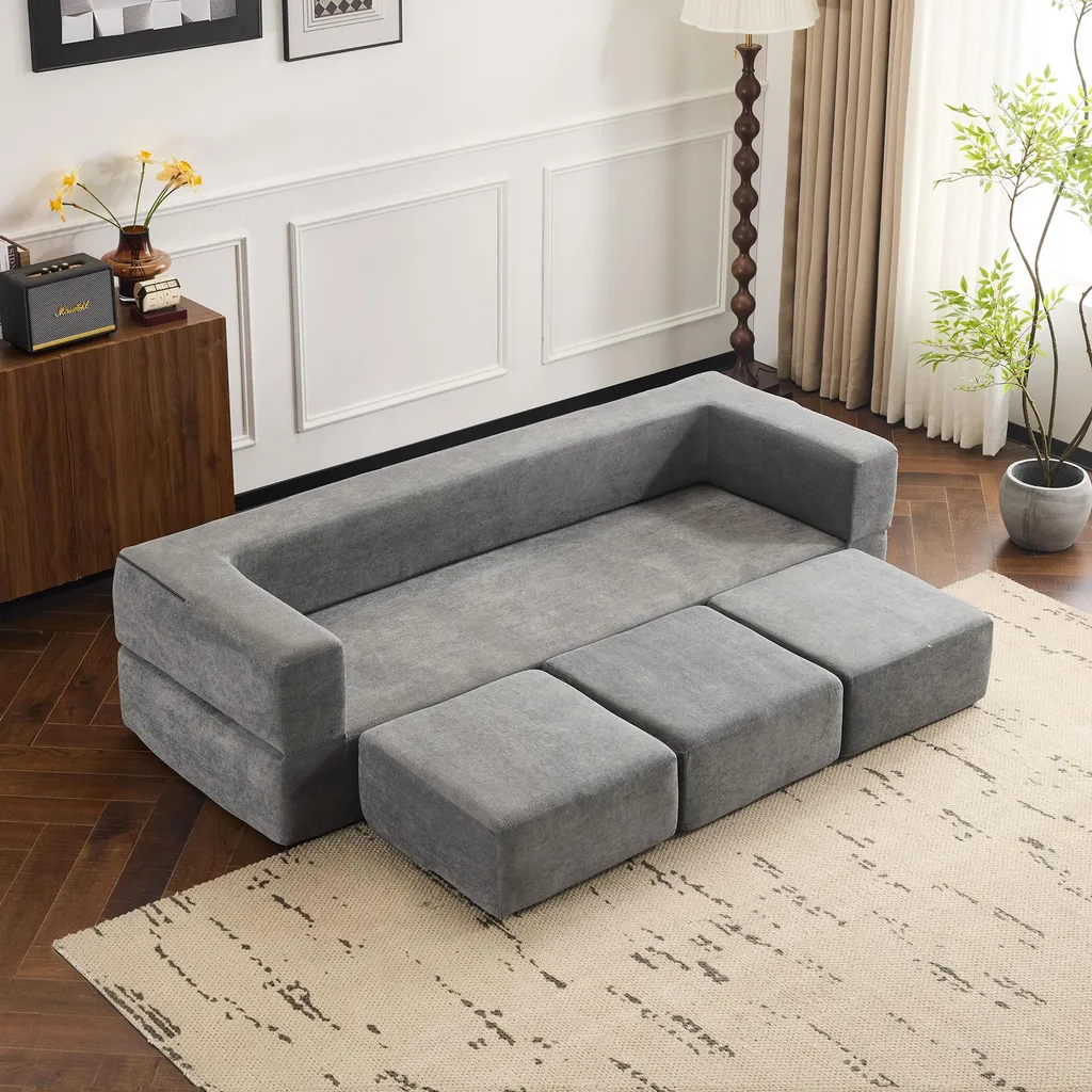 Canapé de salon modulable 201 cm gris convertible idéal petit espace - 9