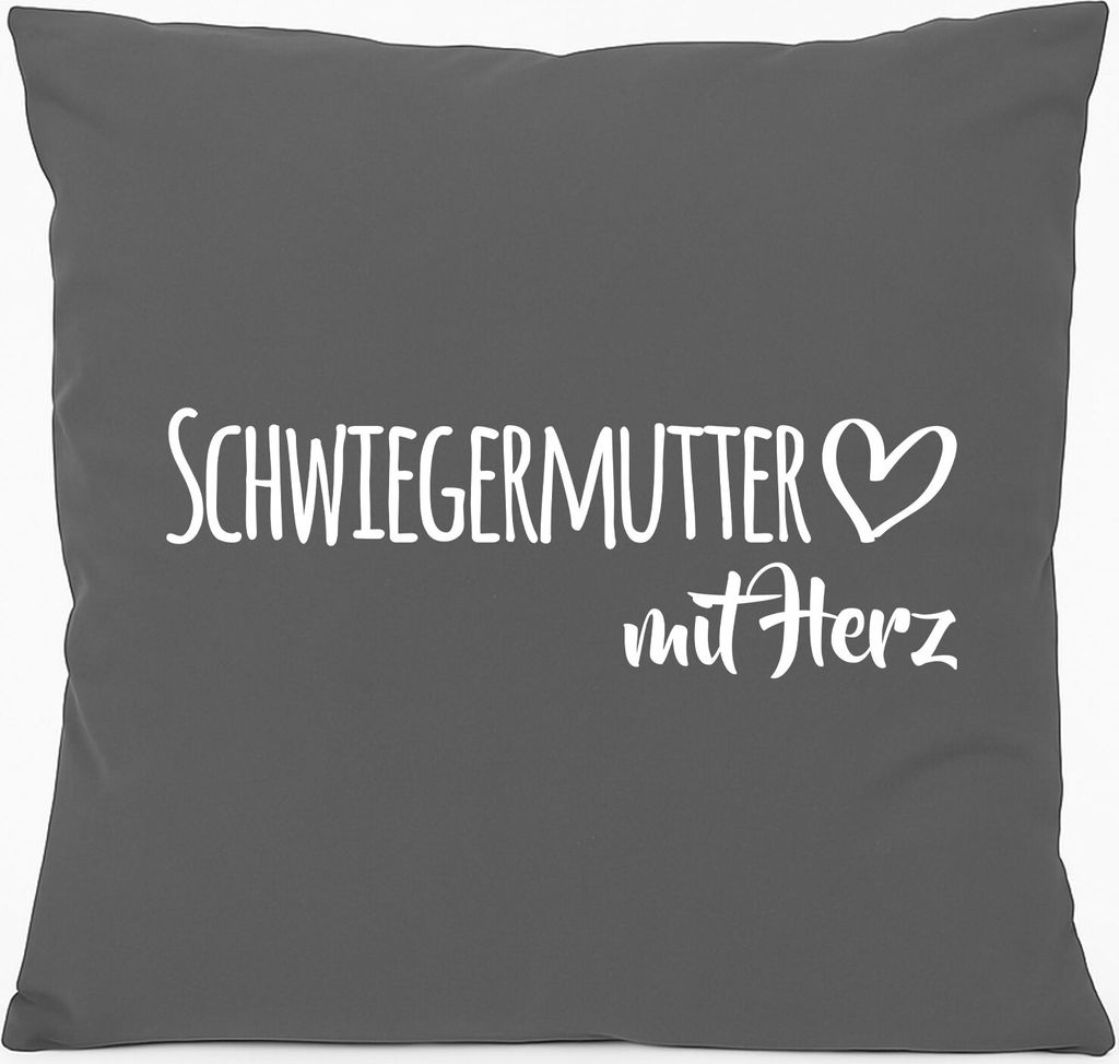Huuraa Kissen Schwiegermutter mit Herz 40x40cm mit Füllung Steel Grey Baumwolle Dekokissen Geschenkidee