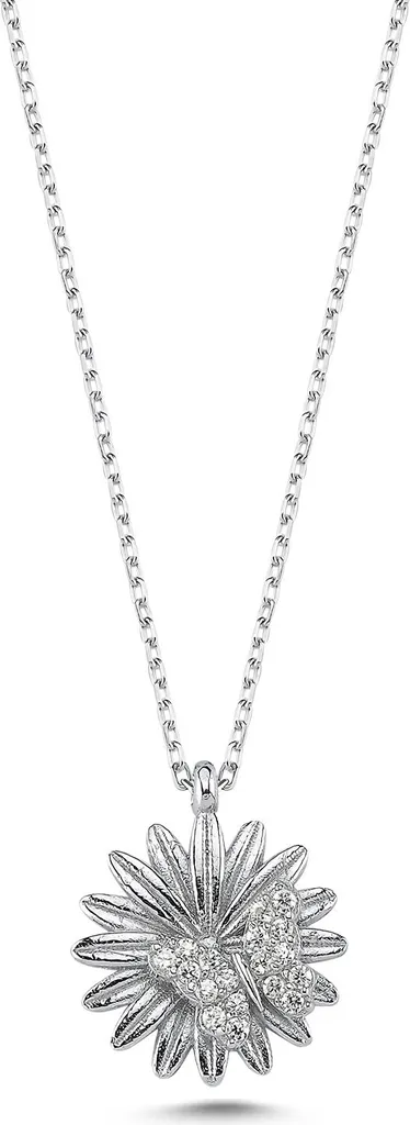 Collier fleur en argent 925 avec papillon - Idéal pour cadeau femme