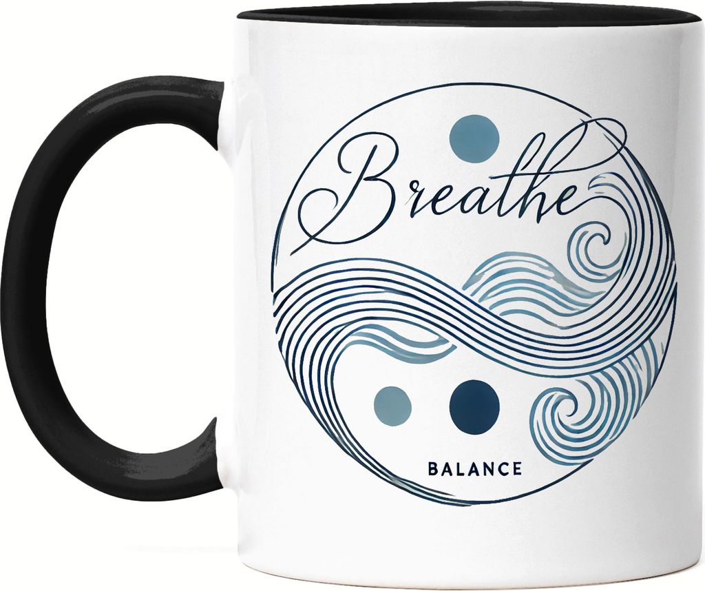 Breathe Balance Tasse schwarz Meditation Yoga Zen Achtsamkeit Entspannung Stressabbau