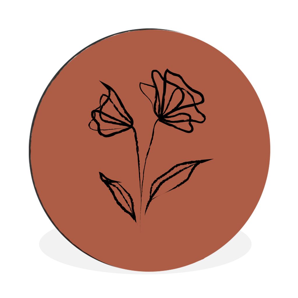 MuchoWow Aluminium Wandkreis Rosen - Braun - Strichzeichnung Ø 60 cm Wanddeko Modern Wohnzimmer - Wand Kreis - Wandbild - Schlafzimmer - Alumini...
