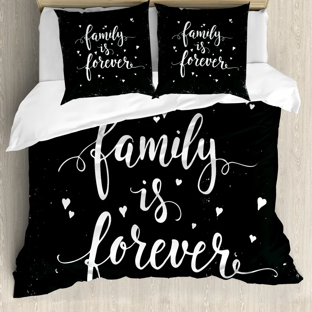 ABAKUHAUS Copripiumino famiglia, Famiglia per sempre, Antiacaro Adatto a chi soffre di allergie con federe, 200 cm x 200 cm - 80 x 80 cm, Bianco e nero