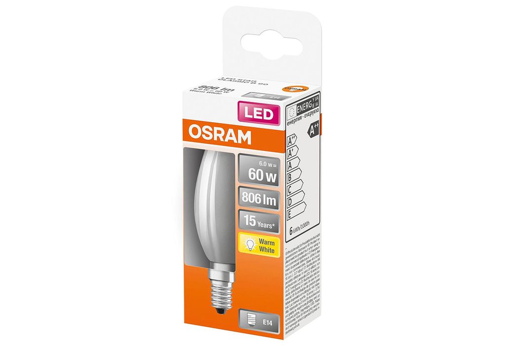 Osram LED Filament Leuchtmittel Kerze 6,5W = 60W E14 matt Produktbild 