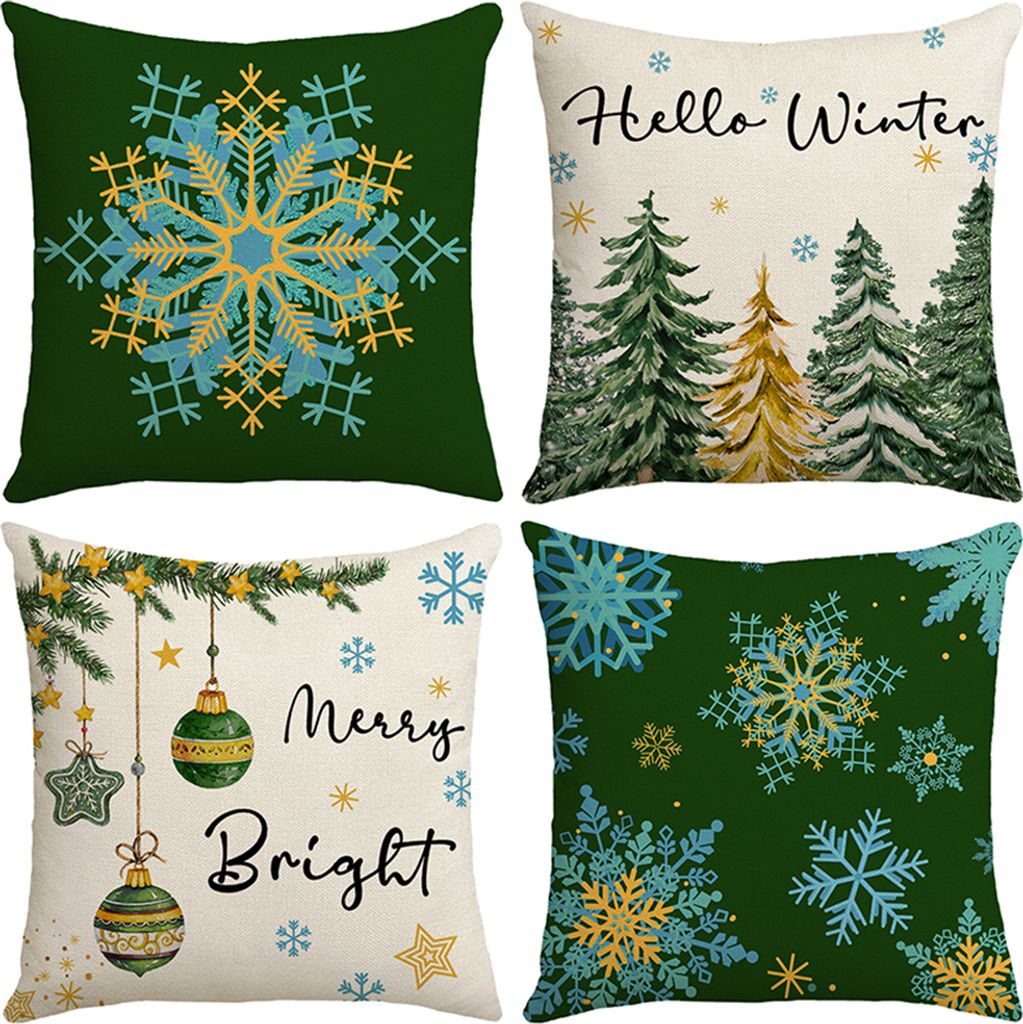 Weihnachts-Kissenbezüge 4er-Pack – 45x45 Cm, Aus Baumwolle-Leinen, Wasserabweisend, Mit Reißverschluss, Perfekt Für Sofa & Als Festtagsdeko
