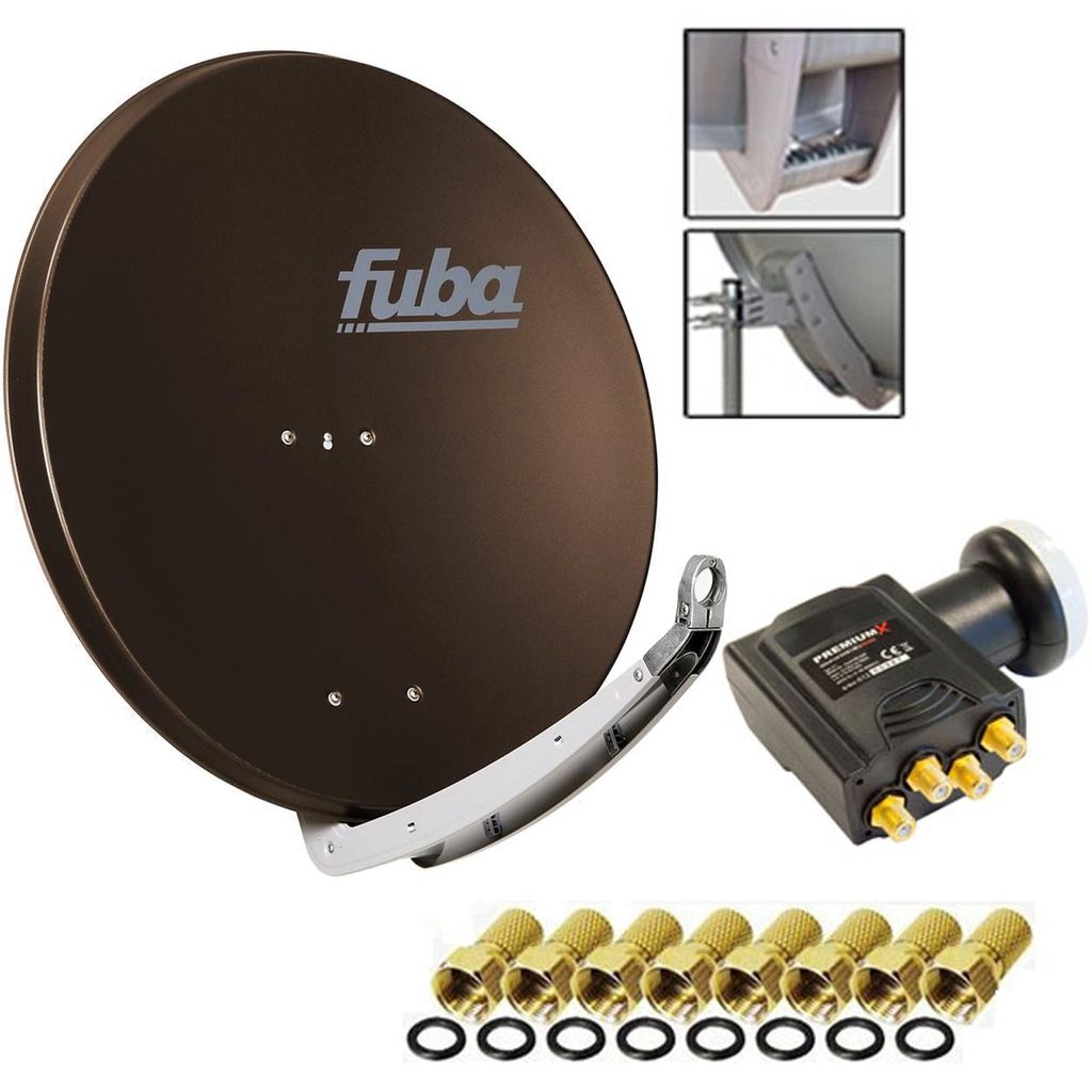 Fuba DAA 850 Sat Schüssel Braun 85x85cm Deluxe LNB Quad Produktbild 