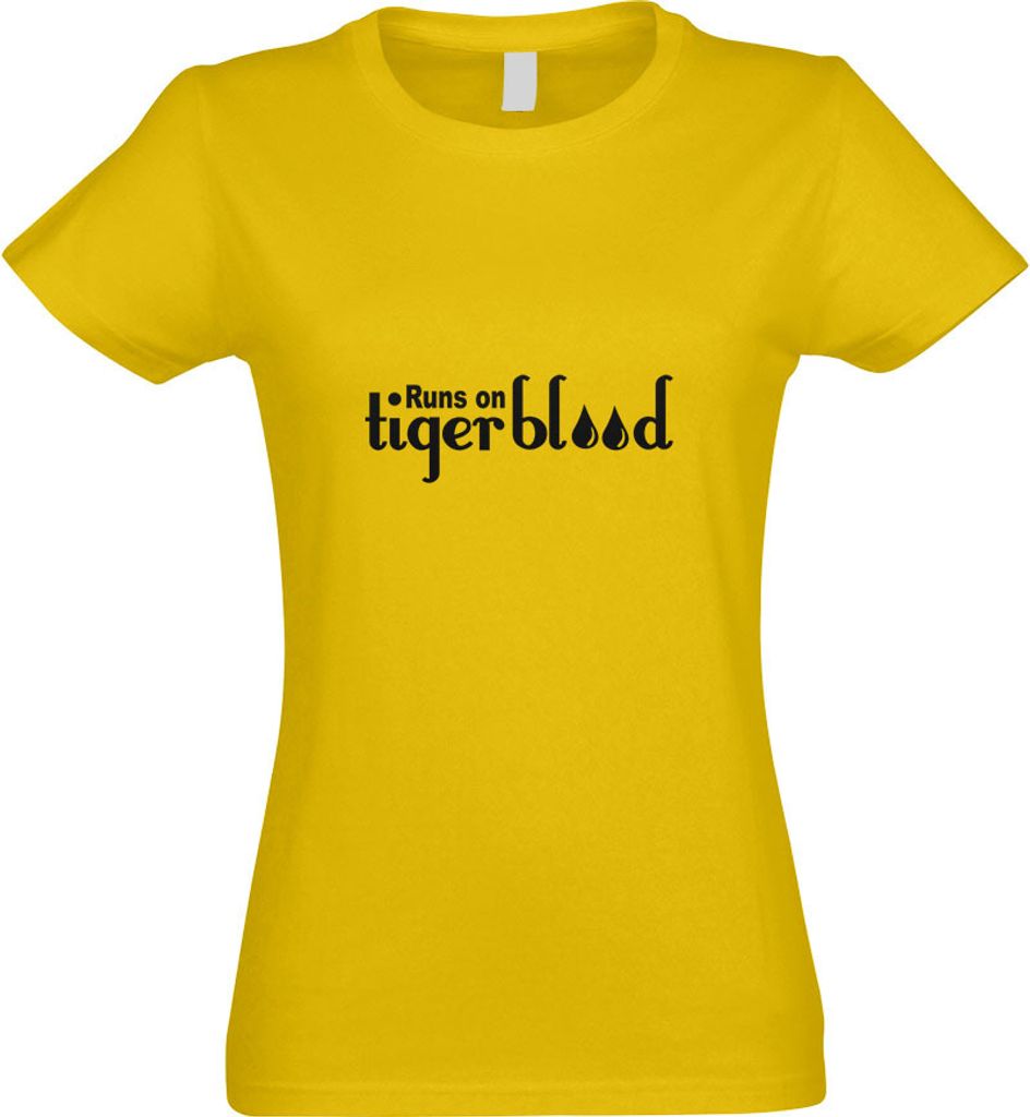 Kiwistar - T-Shirt tailliert - Damen - gelb - Runs on Tigerblood - mit Motiv Bedruckt - Funshirt Design - Sport - Freizeit - Damen - XXL