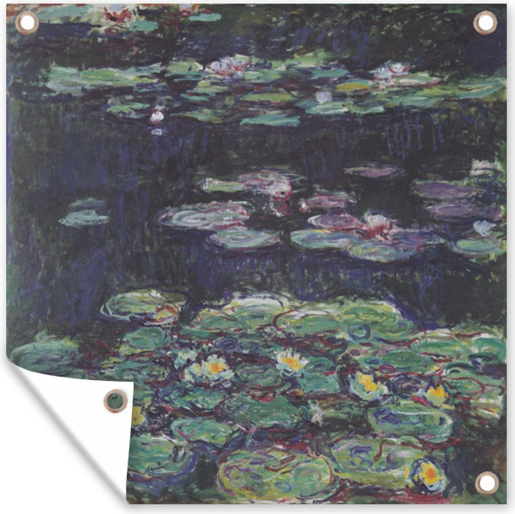 MuchoWow 50x50 cm Outdoor-Poster Gartendeko Sichtschutz Garten Poster für den Garten Weiße und gelbe Seerosen - Gemälde von Claude Monet