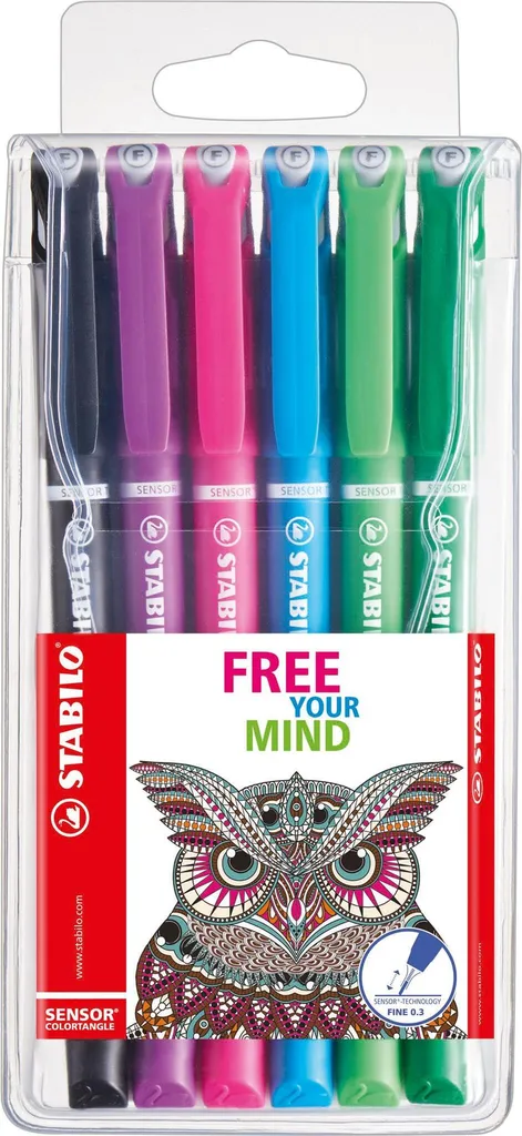 Pointe amortie STABILO SENSOR F Fineliner - Édition COLORTANGLE de 6 feutres