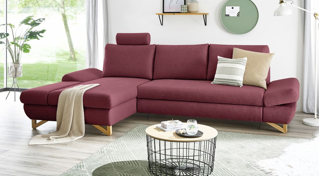 Ecksofa "Skalm" in bordeaux Velours Wohnzimmer Sofa 284 cm