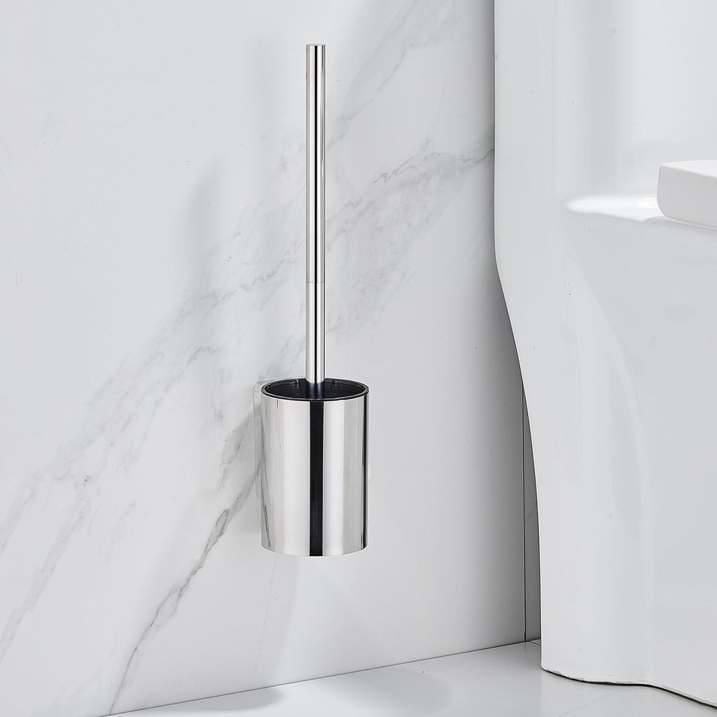 Toilettenbürste mit Halterung – Toilettenbürste aus Edelstahl inklusive Wandhalterung und 2 weichen, selbstklebenden Bürstenköpfen (Toiletten...
