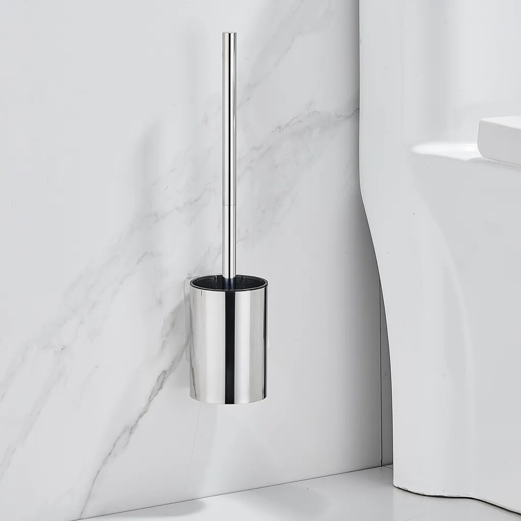 Brosse WC inox anti-rouille à fixation murale adhésive avec 2 têtes