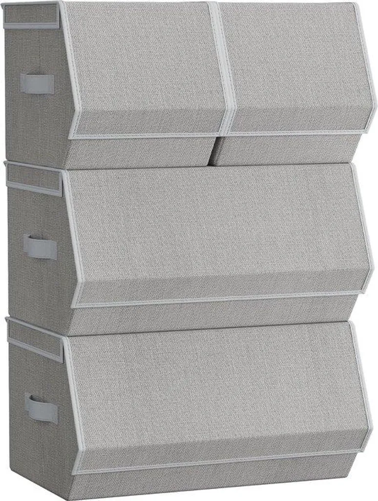 Boîte de stockage grise avec couvercle lot de 4 en tissu renforcé