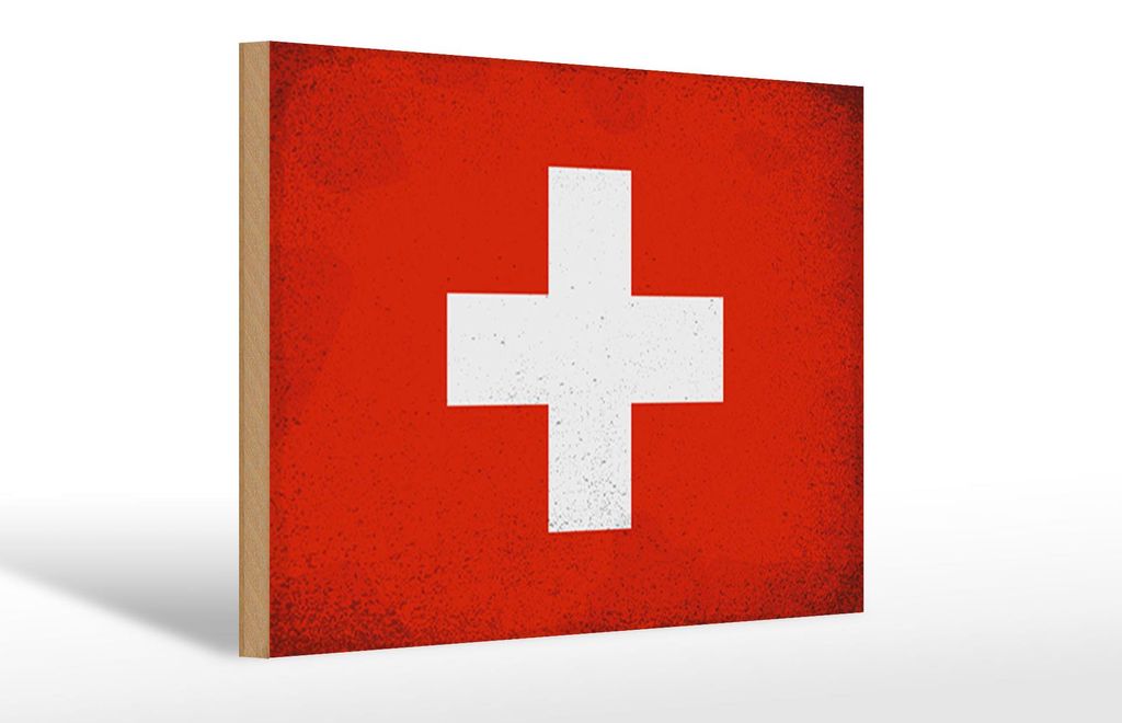 Holzschild Flagge Schweiz 30x20cm Flag Switzerland Vintage
