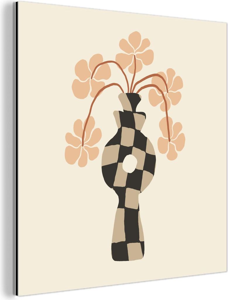 MuchoWow Wanddekoration Metall Metallbild Wandkunst 90x90 cm Blumen - Vase - Abstrakte Kunst - Modern MuchoWow Aluminium Gemälde - Dekoration - In...