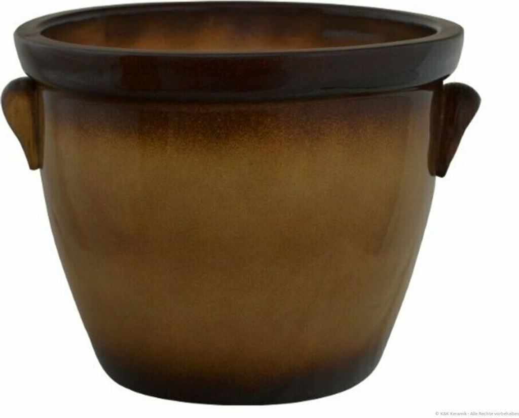 KERAZO Keramik 28x20 cm Blumentopf Pflanzkübel Pflanztopf Venus mit Henkel robust,frostfest, witterungsbeständig, Farbe: BRAUN-GEFLAMMT
