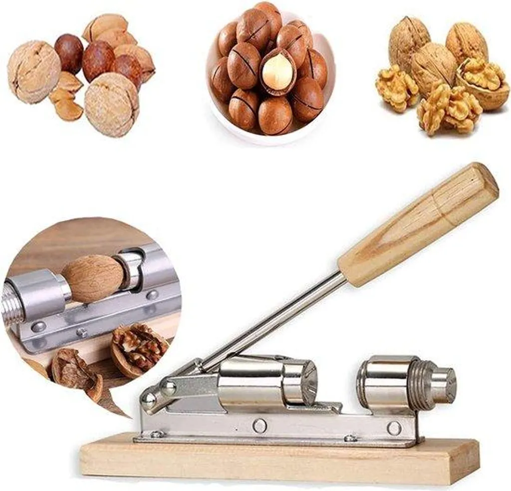 Casse-noix manuel robuste avec socle en bois pour noix et noix de pécan