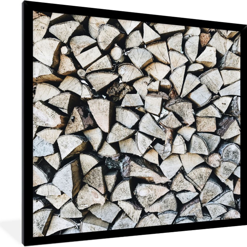 MuchoWow Gerahmtes Poster Holz - Kamin - Winter 40x40 cm - Poster mit Schwarzem Bilderrahmen Wandposter Rahmen Foto Bilder - Mit Rahmen - Wanddek...