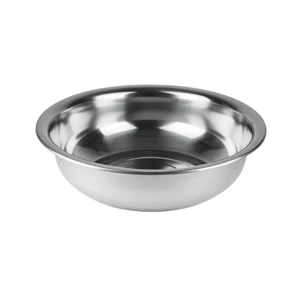 A stainless steel bowl on a white background.