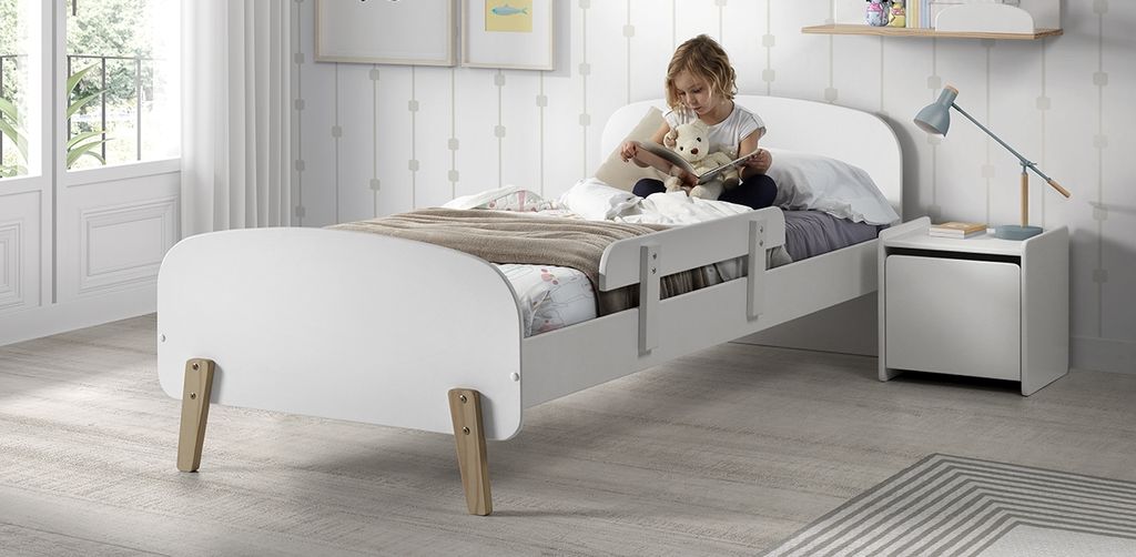 Vipack Kiddy Set best. aus Einzelbett 90x200 cm, mit Lattenrost, Nachtkonsole und Absturzschutz, Ausf. MDF weiß lackiert