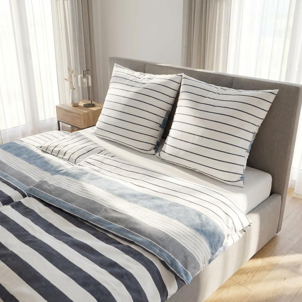 Traumschloss Premium Flanell Bettwäsche - Streifenmuster in blau, grau, anthrazit 200 x 200 cm Streifenmuster in blau, grau, anthrazit