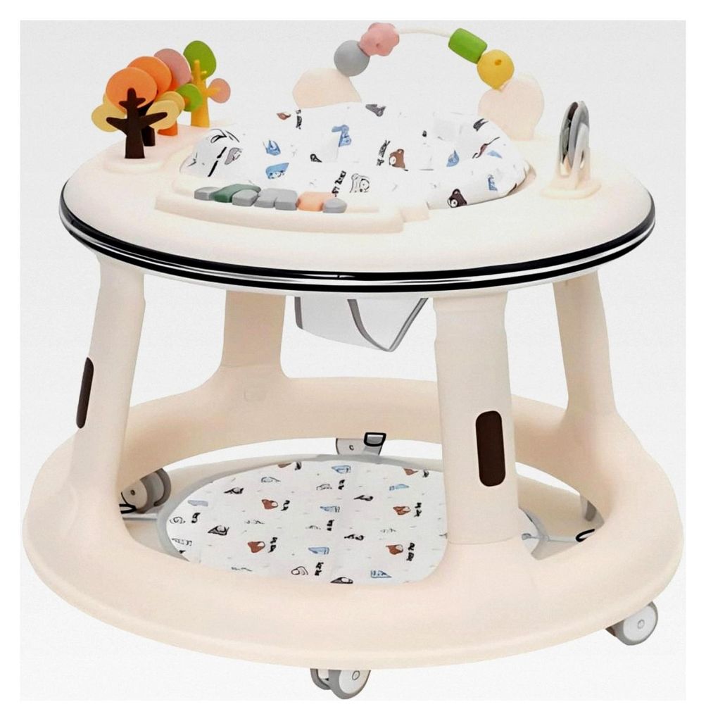 Lauflernhilfe, Höhenverstellbarer Baby Walker mit 360° drehbarem Sitzkissen, Überrollsicherer Lauflernwagen mit leisen 360°-Laufrädern, Musika...