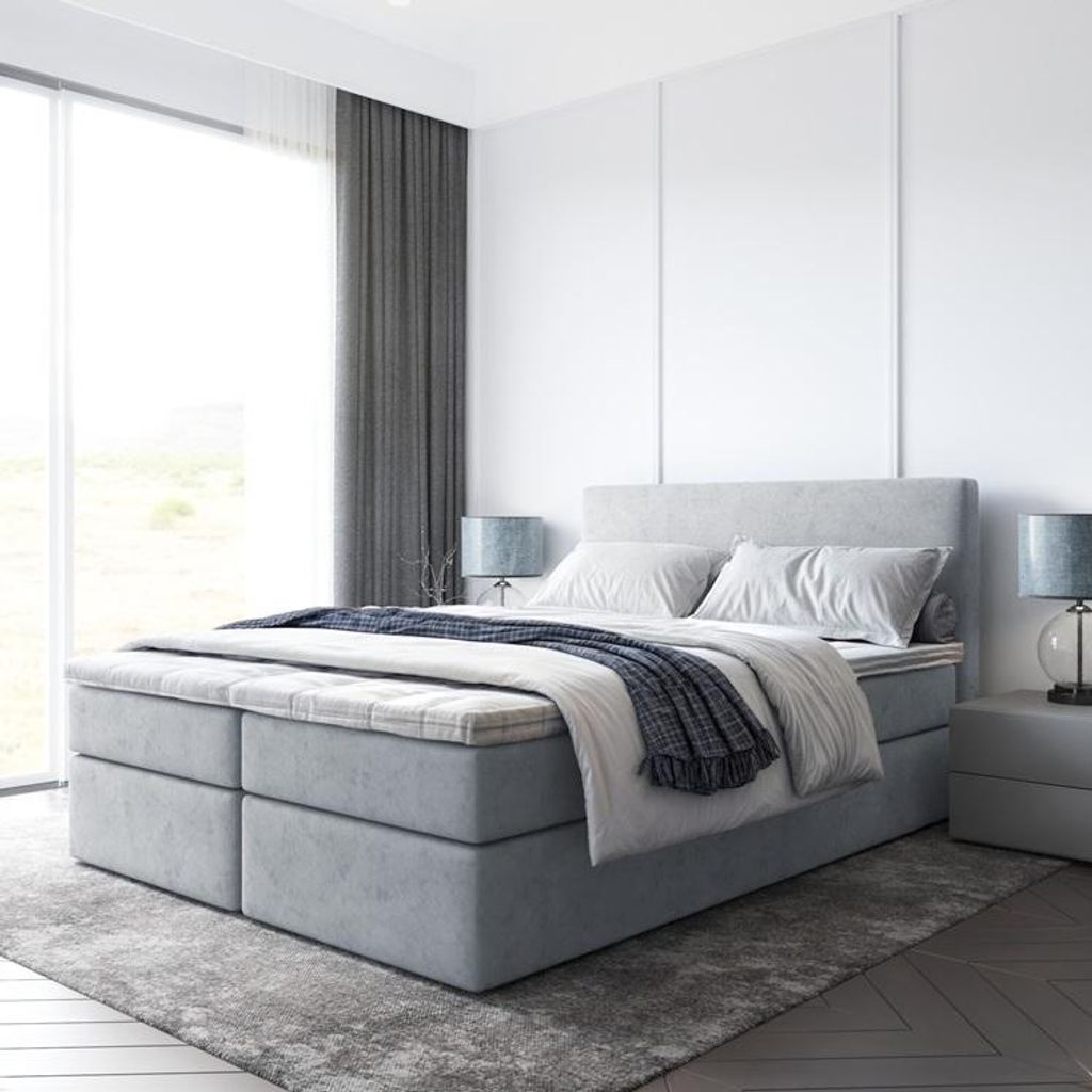 Bett Boxspringbett TOP, OHNE Topper mit Bettkästen - Doppelbett, Stauraum, Schlafzimmer, Polsterbett, Bettgestell (120x200, Hellgrau - ITAKA 51)
