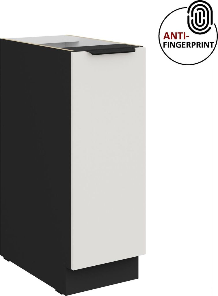 Küchen Unterschrank Schrankauszug 30 cm Küche ARIA Weiss ultra matt + Schwarz matt, hochwertige Fronten mit Anti Fingerprint Beschichtung Küchen...