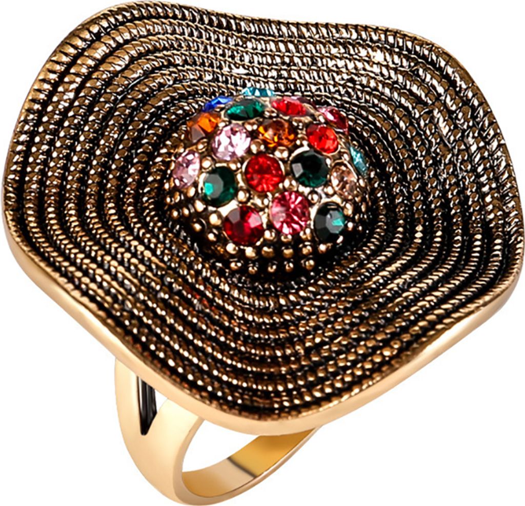 Boho Vintage Damen glänzender Strass Hochzeit Party Cocktail Ring Schmuck Geschenk-Gold + Mehrfarbig,US 7