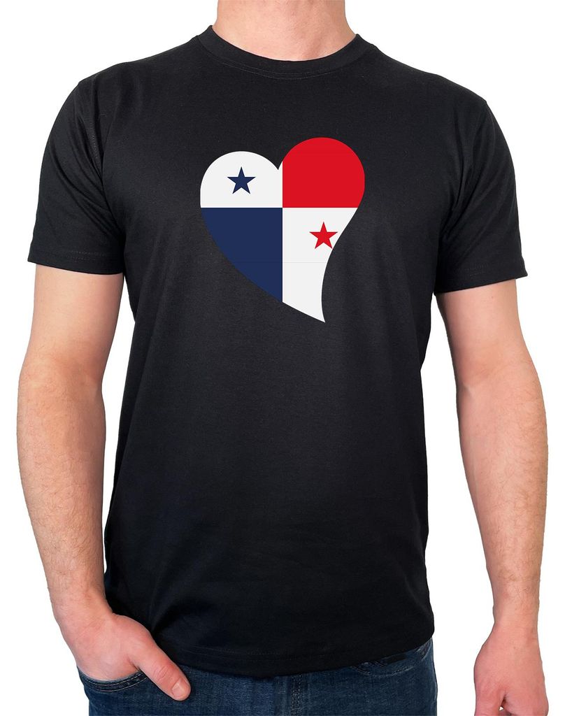 Huuraa Herren T-Shirt Panama Flagge Herz L Black Bio Baumwolle Fairtrade Herrenshirt Geschenkidee
