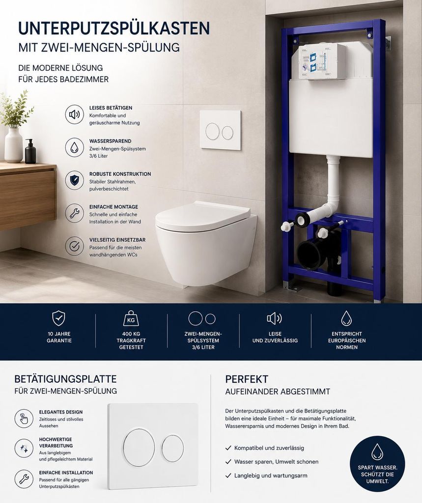 Vorwandelement Unterputzspülkasten Wand WC SET Spülrandlos Produktbild 