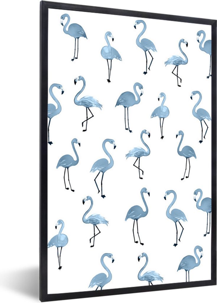 MuchoWow MuchoWow Gerahmtes Poster Blau - Flamingo - Muster 60x90 cm - Poster mit zchwarzem Bilderrahmen - Kunst