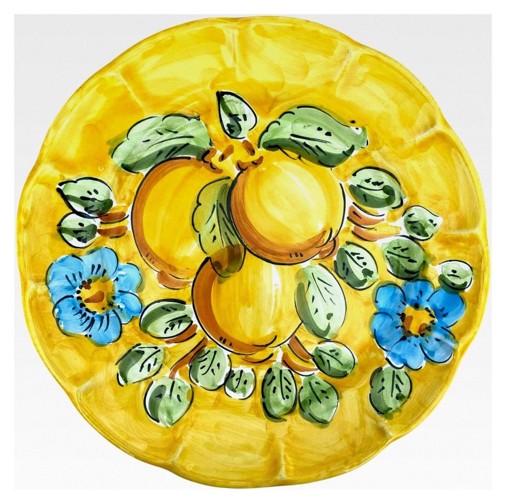 Speiseteller 26 cm aus vietresischer Keramik, handbemalt – traditionelles Zitronen Dekor – Amalfiküste – Hergestellt in Italien