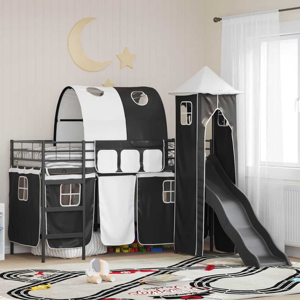 "Schlussverkauf" Einzelbett 1 PLACE - Kinderloftbett Schwarz 74,5x190 cm Metall C3244
