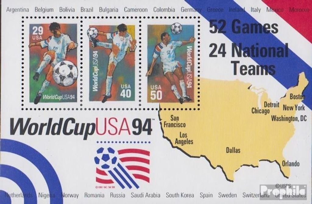 Briefmarken USA 1994 Mi Block33 (kompl.Ausg.) postfrisch Fussball WM