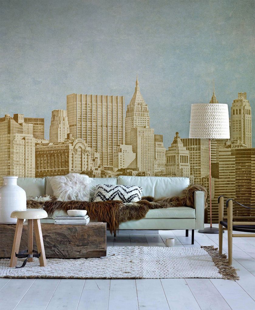 Coloray Fototapete 250x250 cm An Einer Wand Latex Latextapete - Goldener Stadtbild Manhattan NYC-Gebäude-Wolkenkratzer