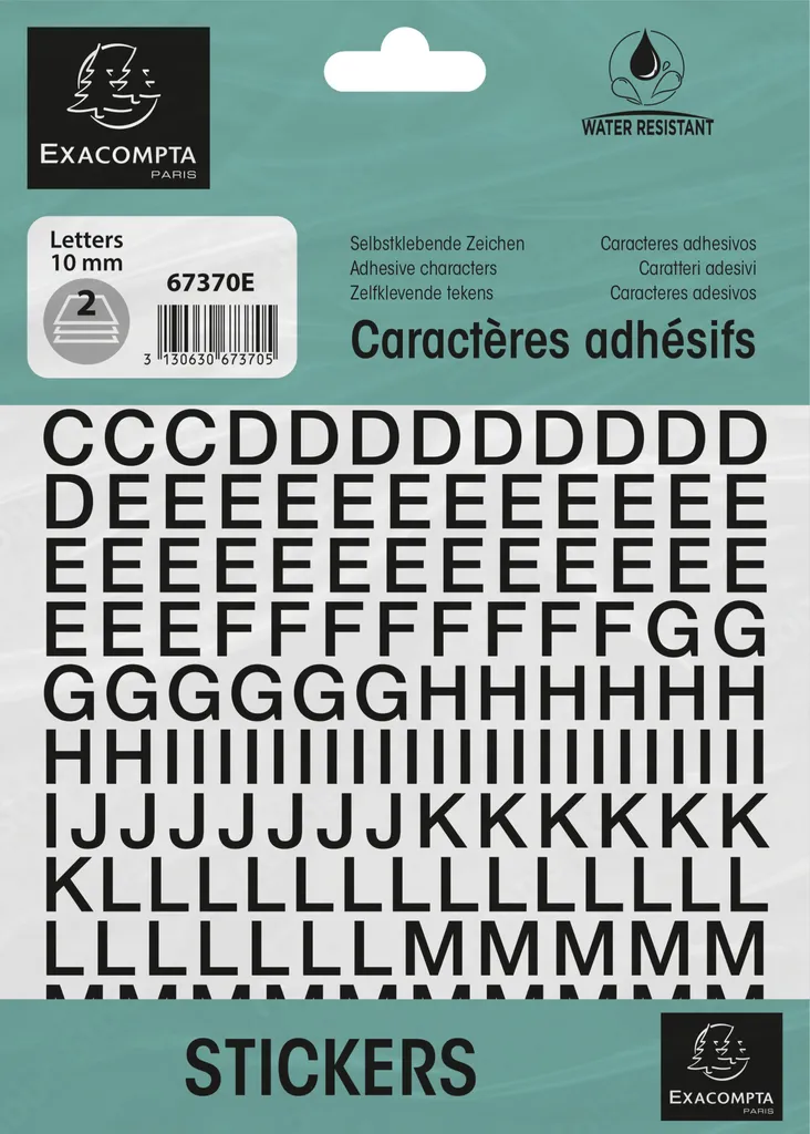 Lettres Autocollantes Noires 10 mm Résistantes - Pack de 10 Exacompta