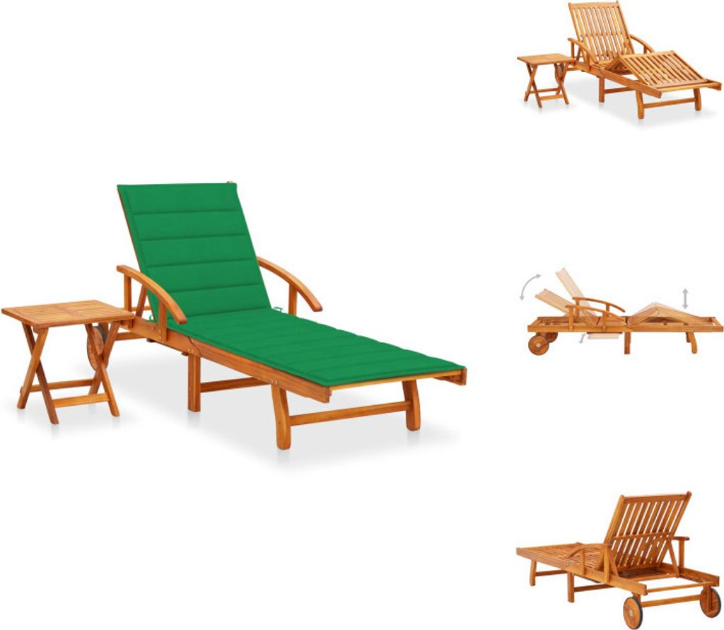 vidaXL Sonnenliege mit Tisch und Auflage Akazie Massivholz - Sonnenliegen