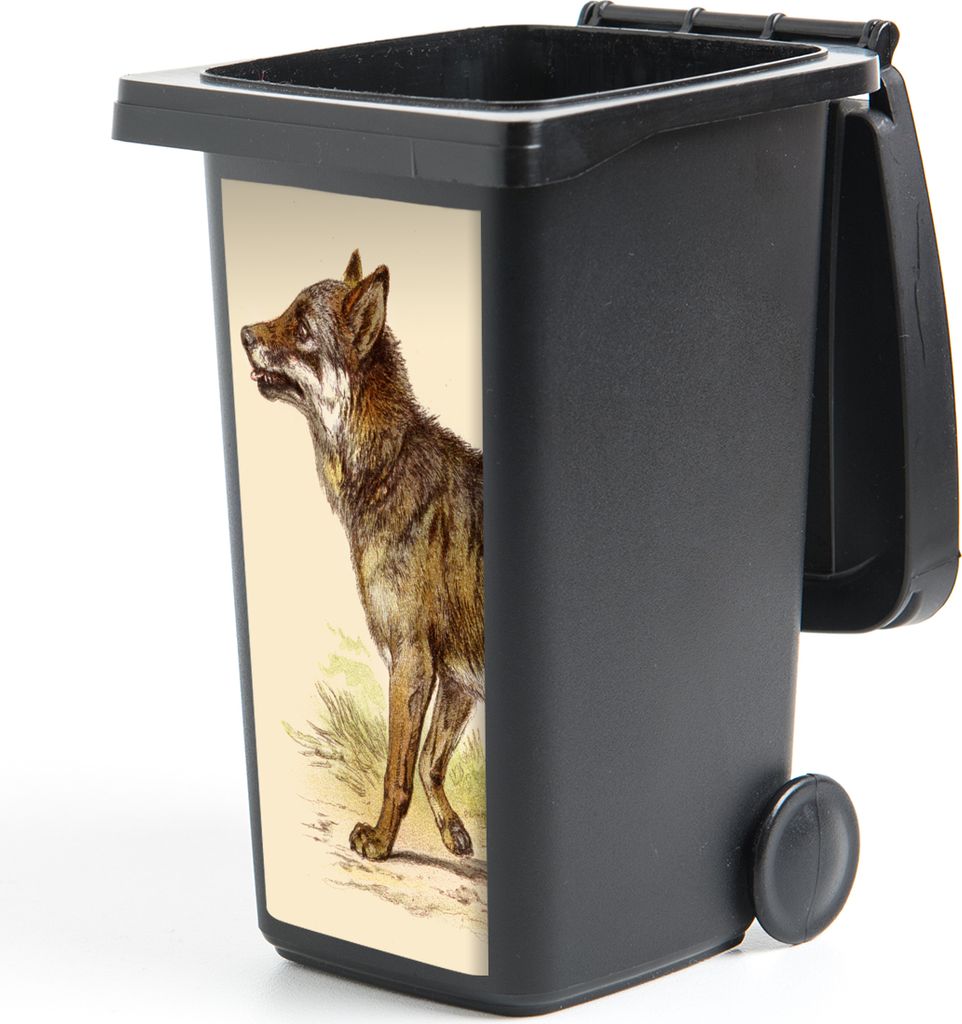 MuchoWow Mülltonnenaufkleber Wolf - Raubtier - Pflanzen 44x98 cm - Containeraufkleber - Aufkleber - Mülltonnen-Aufkleber