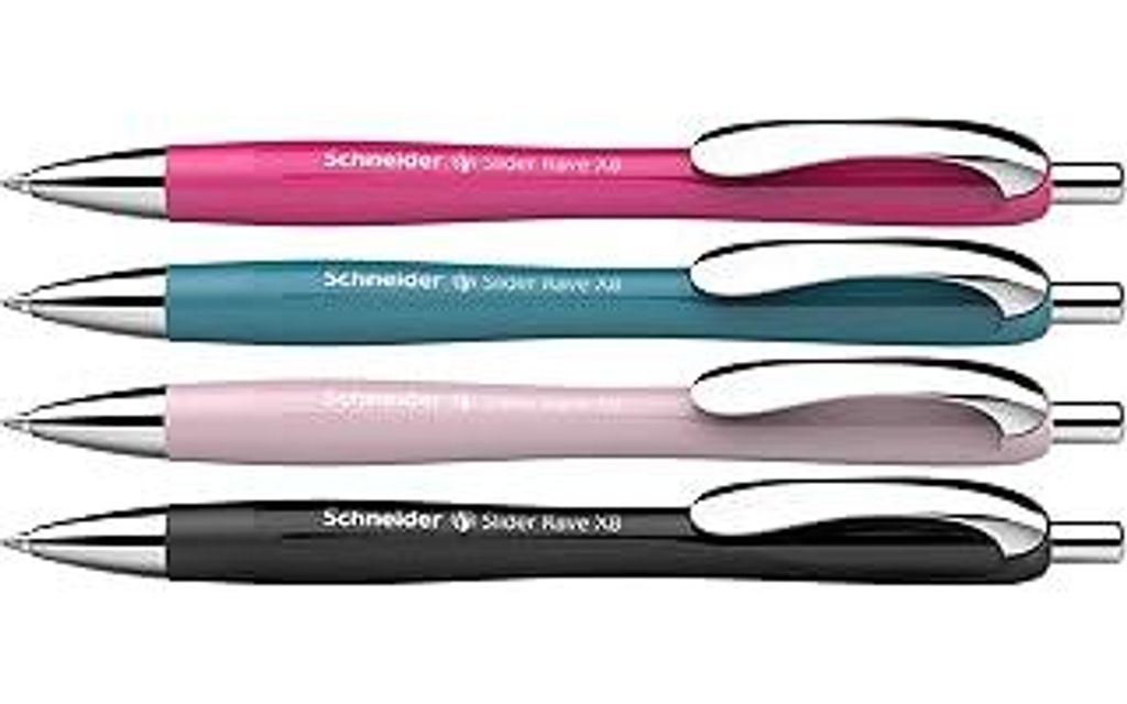 Schneider 132564 Slider Rave XB Kugelschreiber (Limitierte Sonderedition, je 1x schwarz, power pink, teal, pearl, Germany) 4 Stück, Schreibfarbe:...