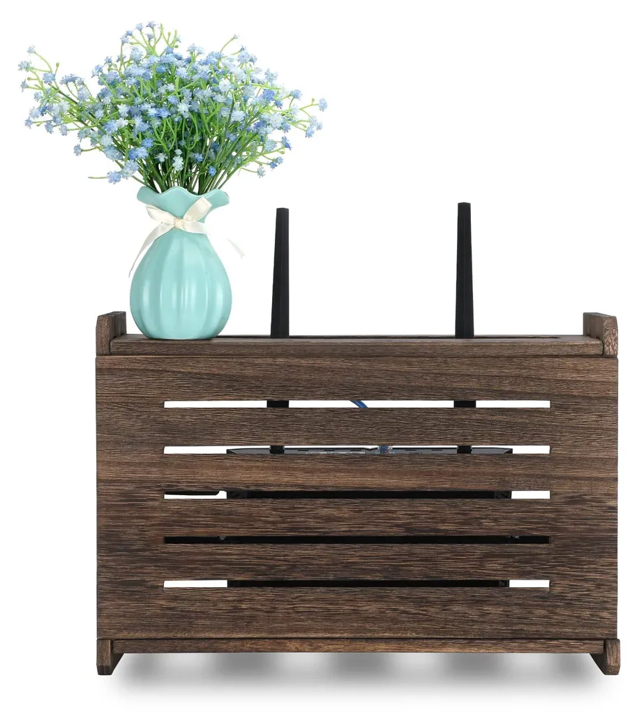 Support Routeur Wi-Fi en Bois avec Système de Gestion de Câbles Intégré