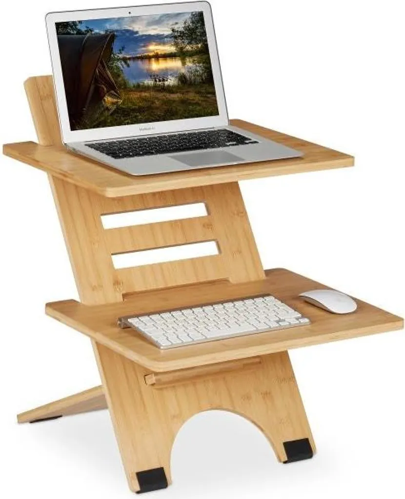 Plan de travail en bambou pour bureau assis-debout rectangulaire