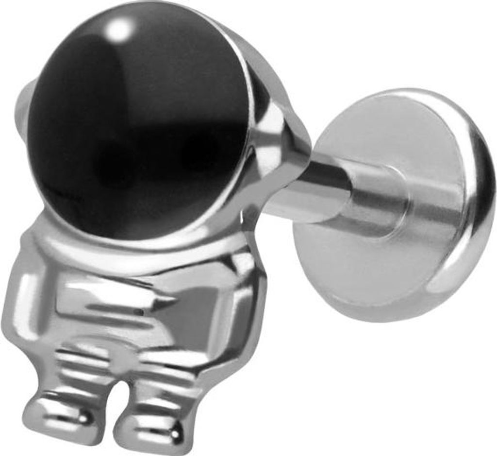 Ohrpiercing, Nasenpiercing Titan Labret mit Push Fit ASTRONAUT Silber Stablänge: 5mm | Stabstärke: 1,2mm