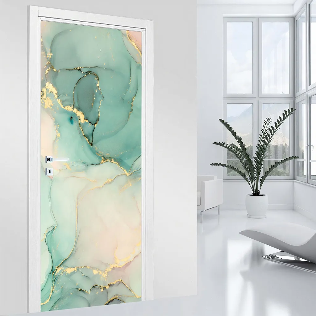 Lumaléa Stickers Porte Effet Marbré Adhésif Mat 93x205 cm Déco Design