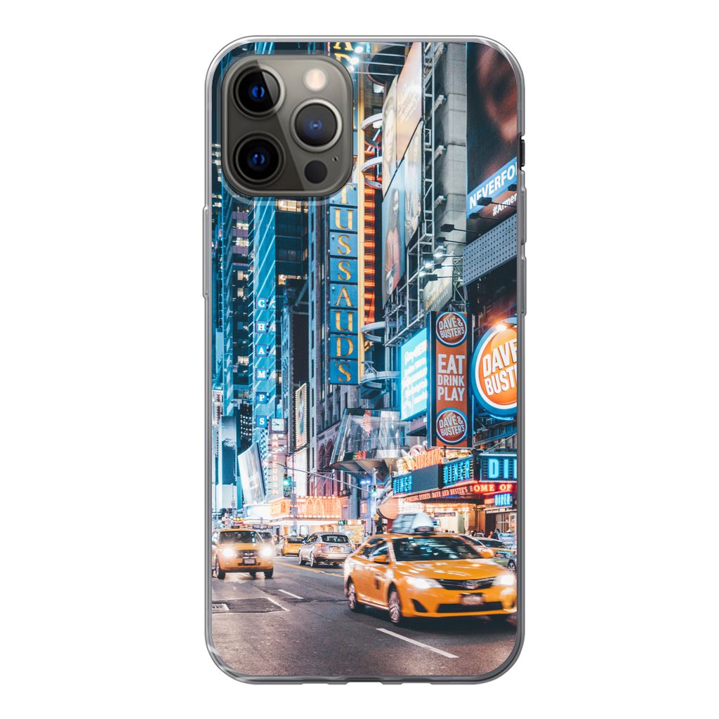 MuchoWow Handyhülle Schutzhülle Hülle für iPhone 12 Pro New York bei Nacht Silikon Softcase Handy Hülle - Abdeckung