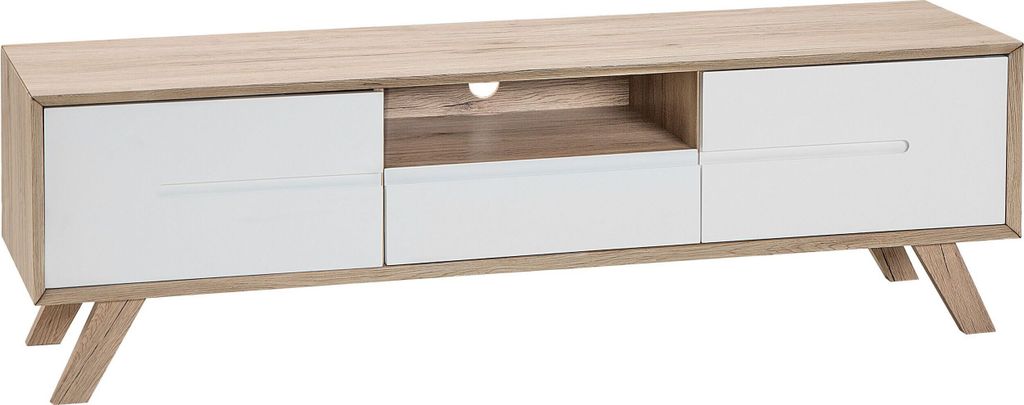 BELIANI TV Möbel Weiß Heller Holzfarbton MDF Platte Kiefernholz 45 x 150 x 40 cm Modern Trendy Elegant Multifunktional 2 Fächer Wohnzimmer