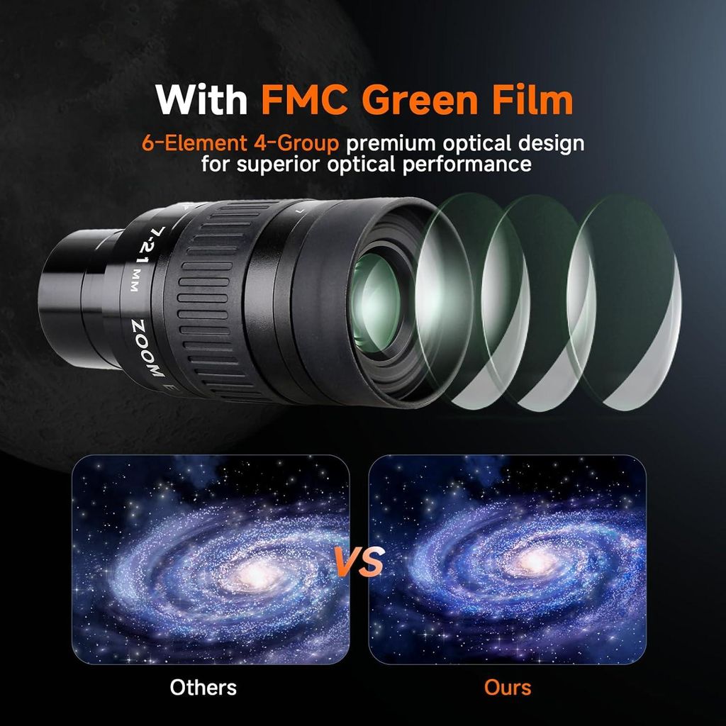 Svbony SV135 Oculaire Télescope Zoom 7-21mm 1.25" FMC - Oculaire Polyvalent Pour Astronomie
