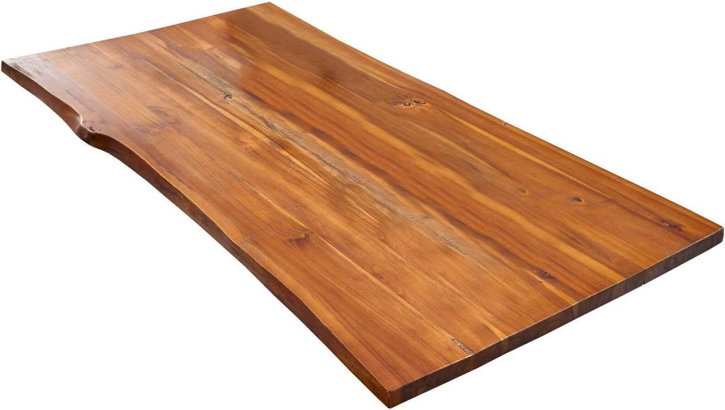 Tischplatte 200x100 cm | Holzplatte Akazienholz massiv + cognacfarben + lackiert | Baumkanten-Platte für Heimwerker, Arbeitsplatten, Tische & UVM....